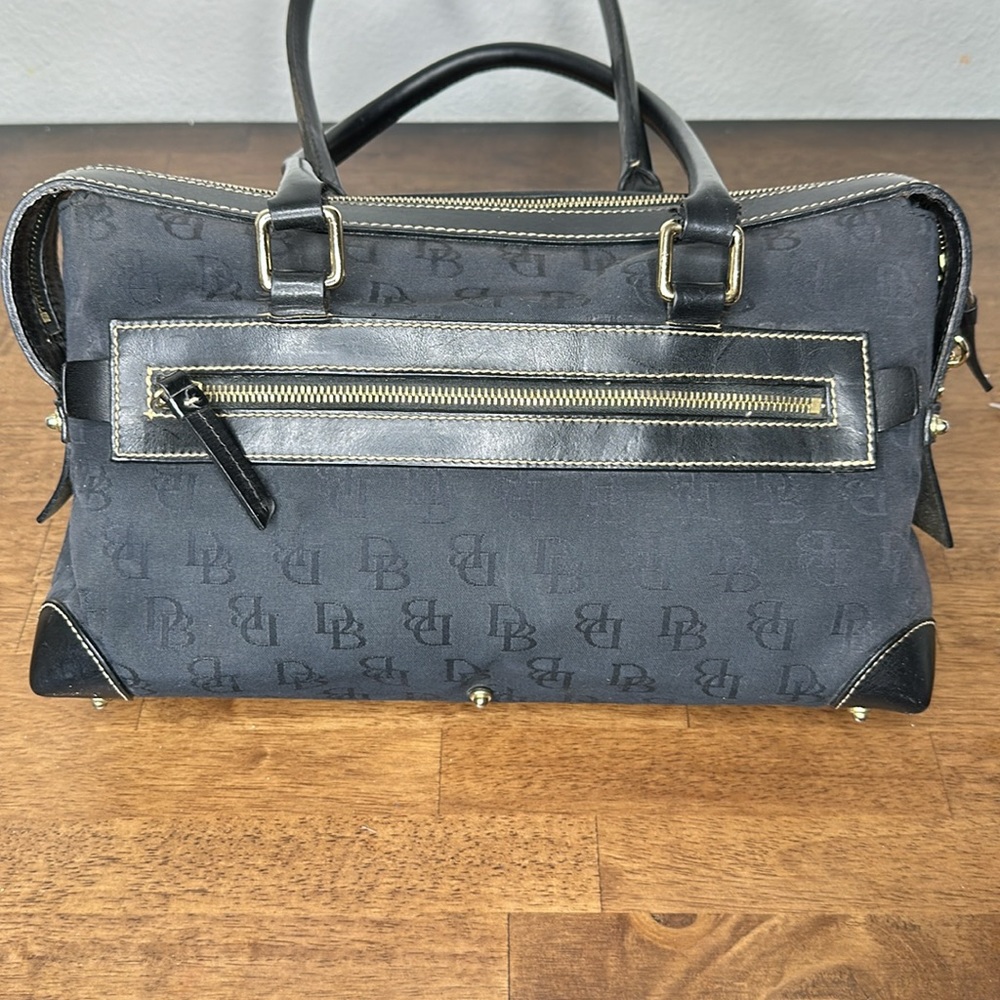 Vintage Dooney & Bourke black Satchel logo Canvas handbag leather handles & trim - Picture 4 of 13